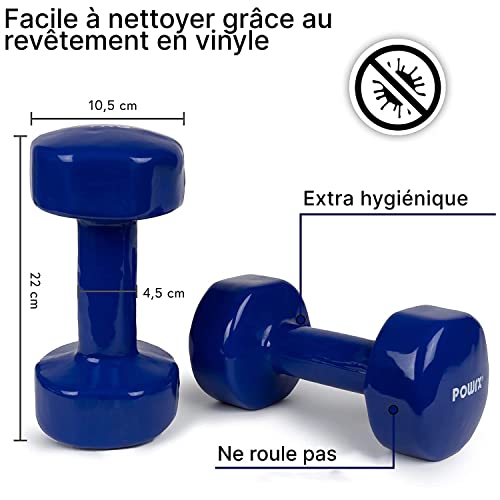 POWRX haltères en Vinyle 14 kg (2 x 7 kg Bleu foncé) – Image 3