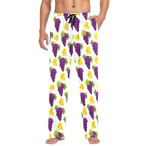 Men's Purple Grape Pattern Pajama Pants with Pockets - Straight Fit Cotton Sleep Bottoms for Lounge & Nightwear#124