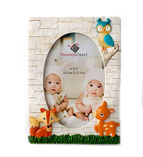 FASHIONCRAFT Woodland Animals 4x6 Photo Frame - Polyresin - Handpainted - Oval Insert