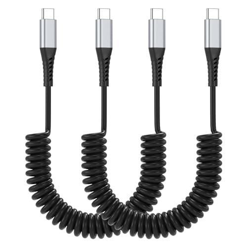 Coiled USB C to USB C Cable, 2 Pack Retractable USB Type C Charging Cable 60W USB C to C Coiled Cord for iPhone 16 15 Pro, Samsung Galaxy S25 S24 Ultra / A16, Moto G, Google Pixel, iPad Air 4
