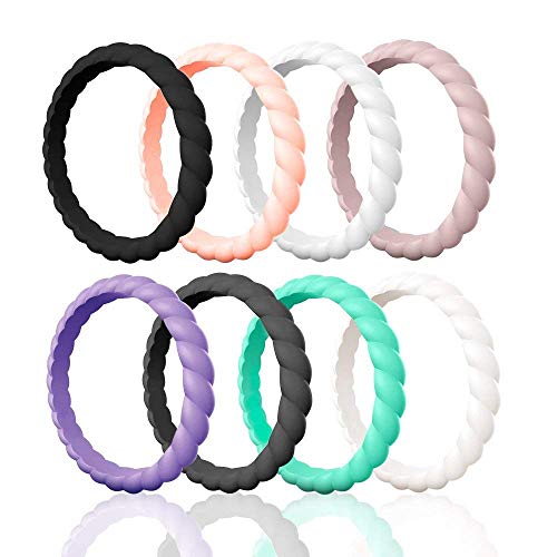 Egnaro Silicone Wedding Ring for Women,Thin and Stackble Braided Rubber Wedding Bands,No-Toxic,Skin Safe