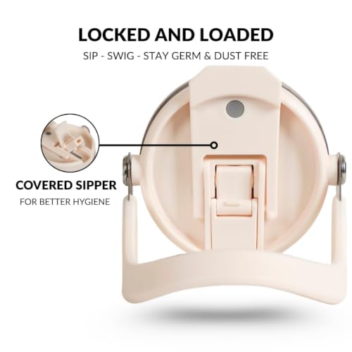 Image of Solimo Tumbler with Straw & Top Handle 1.2L | Insulated Stainless Steel Sipper Water Bottle for Adults with Dual Flip Opening Sip-Swig Leakproof Lid for Office & Gym (Pearl White)