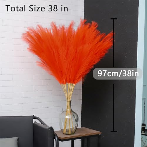 Image of 38 inch 10 Stems Tall Pampas Grass Decor Faux Orange Pampas for Floor Vase