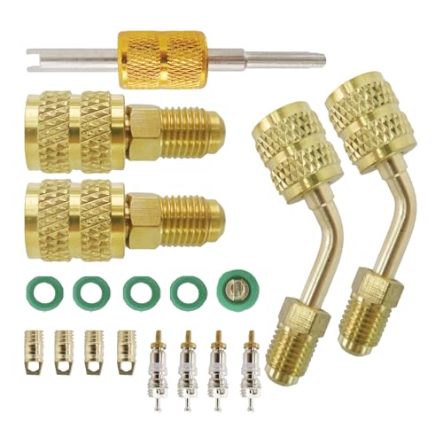 Adaptador R410a con extractor de núcleo de válvula – Rosca cónica de 5/16" a 1/4" – Para servicio de carga y vacío en sistemas HVAC mini split miniatura 1