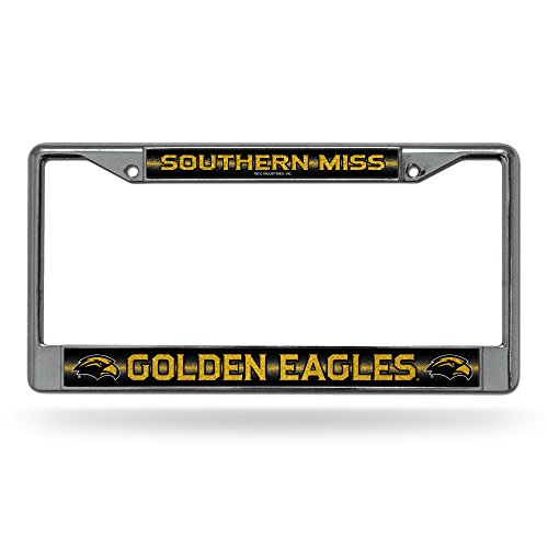 Rico Industries NCAA Bling Chrome License Plate Frame with Glitter Accent, Southern Mississippi Golden Eagles