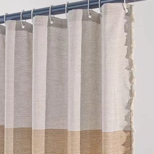 Shengjun 72X72 Boho Beige Shower Curtain, Farmhouse Natural Stripe Knotted-Tassel Wrinkle Free & Ultra Thick Heavy Duty Hem Rustic Bohemian French Country Chic Bathroom Shower Curtains Set #TOP3