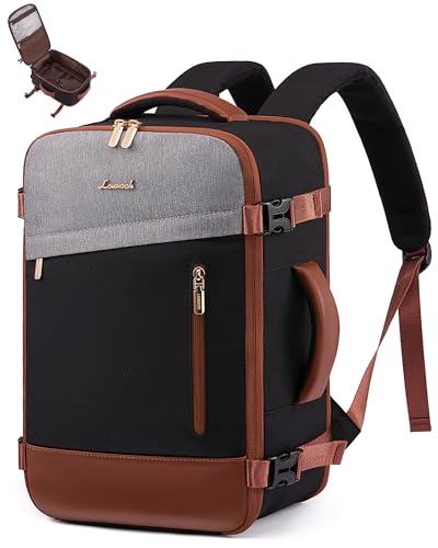 Image of LOVEVOOK Hand Luggage Backpack, Travel Backpack for Women, Expandable Design, Backpack Hand Luggage Airplane, Travel Backpack as Cabin Bag for Travel and Business, Black + Grey + Maroon, 40x20x25cm