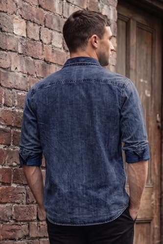Image of Louis Philippe Men's Slim Fit Classic Denim Wash Stylized Fashion Full Sleeve Casual Shirt