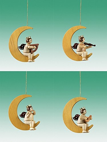 Décoration d'arbre de Noël ange sur la lune en bois brut de 6.5cm