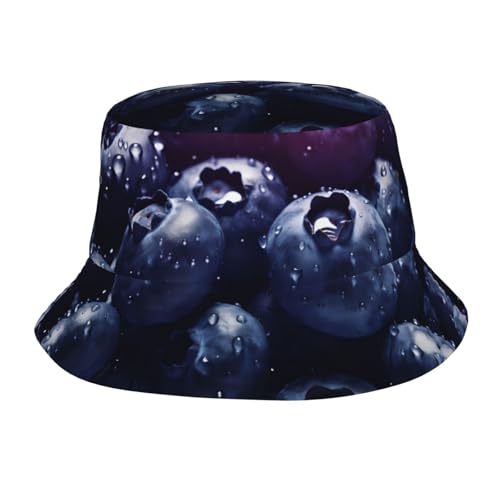 PHAYAH Big Blueberry Printing Chapeau de soleil Chapeau de soleil d'été Plage Voyage Unisexe Protection UV Casquette de pêcheur décontractée Noir
