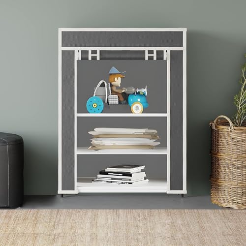 Image of Maison & Cuisine 2+1 Layer Collapsible Fabric Wardrobe with Metal Rods Easy to Assemble 58x28x72 cm W 6200-21 Grey
