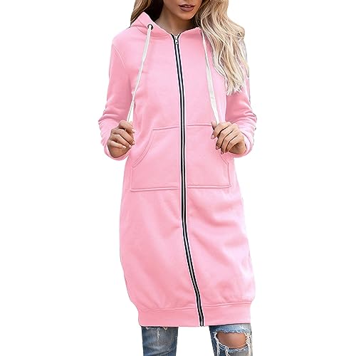 L9WEI Sudadera con capucha para mujer, color liso, manga larga, para otoño, longitud media, chaqueta de entretiempo con cremallera y bolsillo, chaquetas ligeras informales para exteriores, Rosa., XXXL L9WEI Sudadera con capucha para mujer, color liso, manga larga, para otoño, longitud media, chaqueta de entretiempo con cremallera y bolsillo, chaquetas ligeras informales para exteriores, Rosa., XXXL