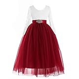 Glamulice Lace Flower Girls Dress Backless Kids Birthday Pageant Bridesmaid Ball Gown Formal Junior Communion Wedding Party Princess Photo Shoot Holiday Maxi Dresses Lace Sleeve Ivory Wine Red 10 11