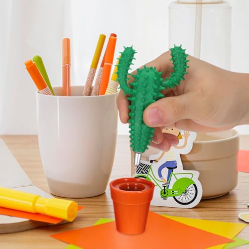 Bolígrafo de cactus en maceta verde portátil y decorativo para material escolar, pack de 3 5