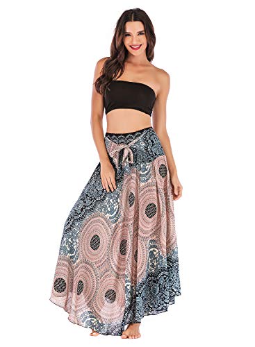 OMZIN Long Hippie Bohemian Skirt Gypsy Dress Boho Clothes Jango Flowers Cream