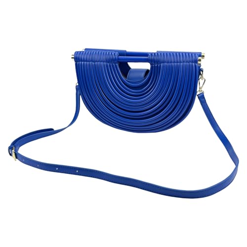 Image of Elegant Half Round Chinc Woven PU Leather Lou Top Handle Bag for Women Formal Evening Clutch Purses