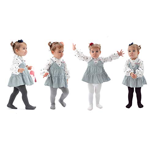 Image of EPEIUS Baby Girl Tights Cable Knit Cotton Seamless Footed Leggings 0-6Y | STAY-UP BABY TIGHTS. High elastic waist, smooth toe. Fits 0-3m newborn, infant & toddler. Ideal for daily wear & dresses.