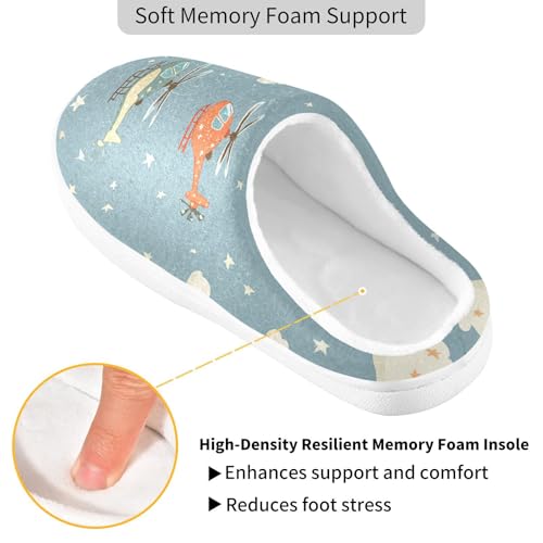 JUNZAN Helicopter Stars Cloud Silver Women Cotton Slippers Warm Memory Foam Mens Slippers for Travel Christmas Presents 6-72