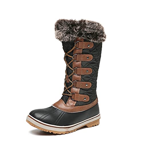 Womens Mid-Calf Waterproof Winter Snow Boots Faux Fur Warm Thermal Waterproof Outdoor Walking Snow Winter Rubber Sole Calf