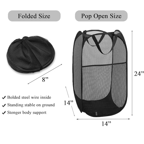 Image of Larpur 3 Pack Pop Up Laundry Hampers, Collapsible Mesh Laundry Baskets, Portable Foldable Clothes Hampers for Dorm, Home, Bedroom, Bathroom, RV Cruise, Black
