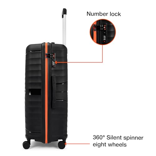 Image of Nasher Miles Golden Gate Hard-Sided Polypropylene Luggage Set of 2 | 65cm & 75cm | 8 Wheels Medium & Large Trolley Bag for Travel | Suitcase (Black & Orange)