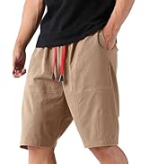 Comdecevis Men's Cotton Linen Shorts Casual Elastic Waist Drawstring Summer Beach Shorts