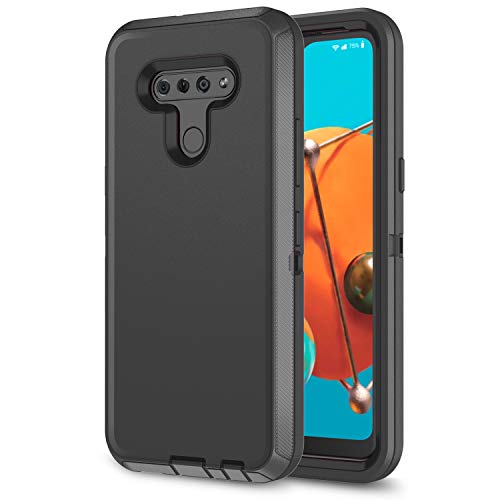 Hapitek LG K51 Case with Screen Protector Heavy Duty Shockp Protective Shockproof Hybrid Case Tough 3 in 1 Rugged Case for LG K51, LG Q51 (Black)