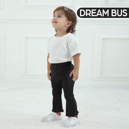 DREAM BUS 3 Pack Baby Girl Pants Toddler Leggings Solid Ribbed Cotton Baby Girls Flare Pants Toddler Bell Bottoms2