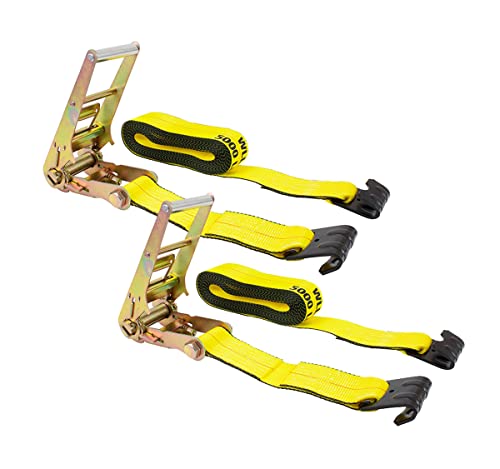 Mytee Products (2 Pack 3 x 30 Ratchet Tie-Down Straps w-Flat Hook 15,000 Lbs Capacity - Yellow