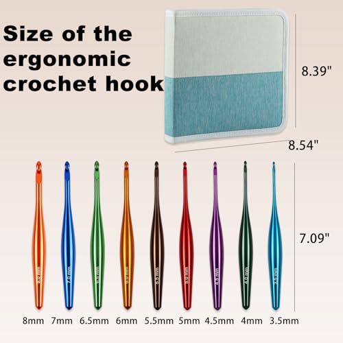 Svartur 9Pcs Ergonomic Aluminum Crochet Hooks