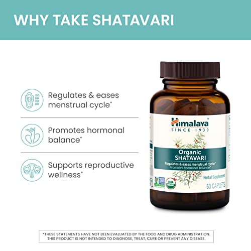 Himalaya Organic Shatavari For Pms, Menstrual Cramp Relief, Menopause Support, And Women's Health, 1,300 Mg, 60 Caplets, 1 Month Supply #TOP3