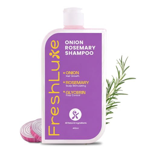 Image of Onion & Rosemary Shampoo for Men & Women - 400ml | Hair Growth, Scalp Stimulating, Frizz Control Reduces Hair Fall | Strengthens & Smoothens Hair | Paraben Free, Derma Tested