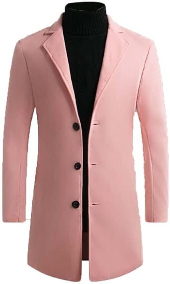 Mens Wool Blend Long Trench Overcoat Notched Collar Three Button Peacoat | Soft Warmth, Durable Polyester Lining, Two External Pockets, One Inner Pocket, Hip-Length, Easy Iron Care