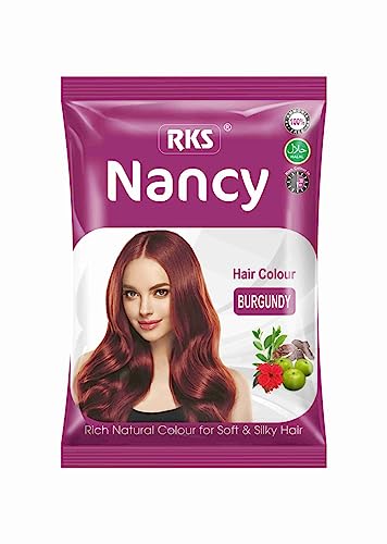 RKS Nancy Henna Based Burgundy Hair Color Dye for Women and Men | Hair Color Powder With Hibiscus, Amla & Shikakai | No Ammonia & Herbal Henna Powder Dye (Burgundy,10 gm Pack of 10)