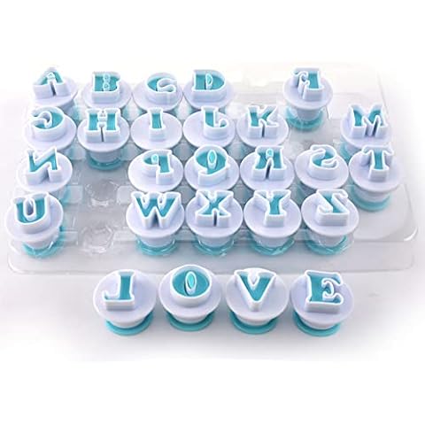 KORIXINE Fondant Letter Alphabet Cookie Cutters Chocolate Molds Cookie Stamp Impress Embosser Biscuit Mold DIY Sugar Plunger Decorating Cake Tools (A) Cover