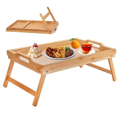 La Mejor Recopilación de Mesa de Servicio para Cama Top 10. 47 MYSOLA Bandeja de Cama,Bandejas de Cama con Patas Plegables, 50 X 30 CM,Bandeja para Servir con Asas de Transporte, Bandeja para Desayunar En La Cama, Leer o Trabajar (1)