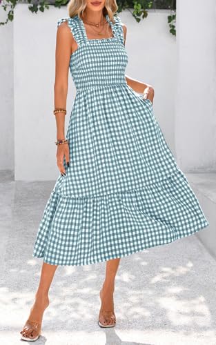Image of PRETTYGARDEN Women's Summer Dress Casual Ruffle Strap Gingham Midi Sundress