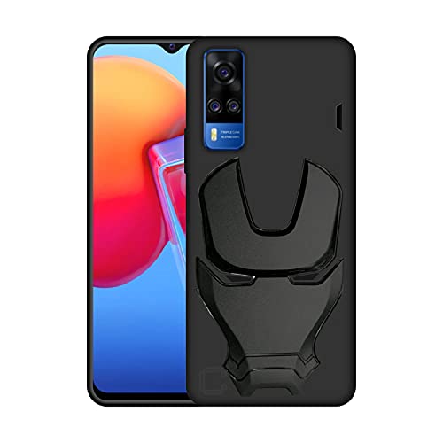 Image of COVERLY Official 3D Smooth Feel Avengers Logo Mask Soft Rugged Grip TPU Silicone Iron Man Cartoon Movie Silicone Rubber Matte Strong Back Cover for Vivo Y51 2020 (2020) -HD Black Avenger