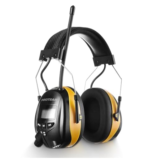 PROTEAR Digital AM FM Radio Headphones, Ear Protection Safety Ear Muffs, Electronic Noise Reduction Ear Defender for Mowing Lawn Working (Yellow)