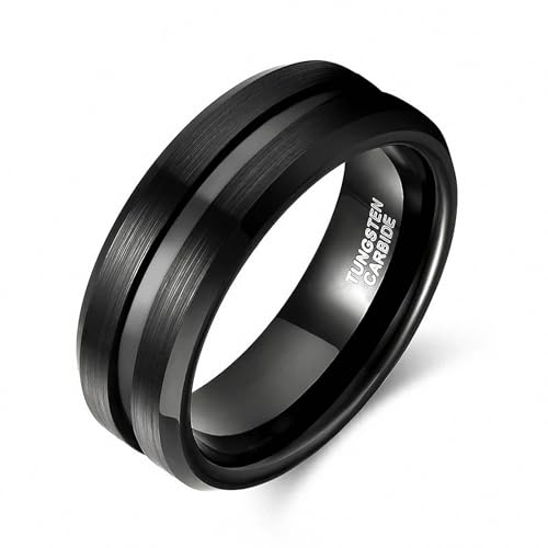 Joyería para hombre de aniversario con este anillo de tungsteno negro de 8mm y línea azul