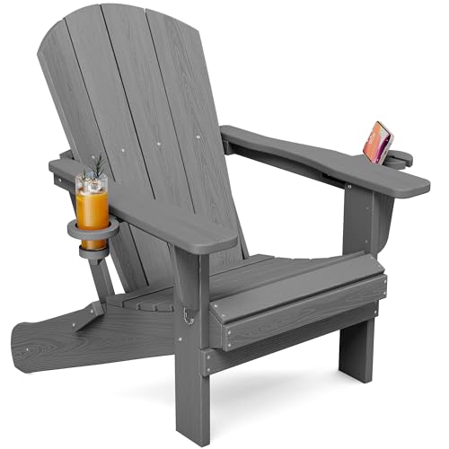 SERWALL Folding Adirondack Chair, Dual Cup Holders & All-Wea...