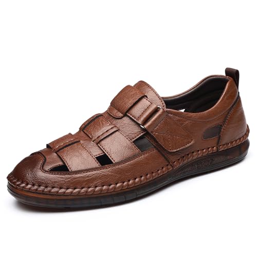 Men's Genuine Leather Sandals, Breathable Hollow Design, Soft Bottom Comfort, Black and Brown