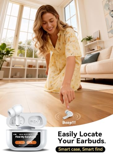 Image of Bucephalus Wireless Earbuds, Bluetooth 5.4 Ear Buds with Smart Touchscreen Case & Noise Cancelling, 48H Playtime, Bass Stereo Sound, Compatible with iPhone /Android, Pad - Pearl White