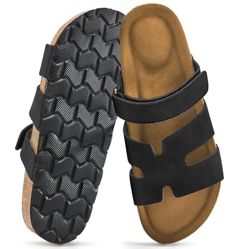 FUDYNMALC Womens Slides Sandals with Cork Footbed: Summer Beach Flat Shoes Adjustable Comfortable Dressy Walking Footwear 2025