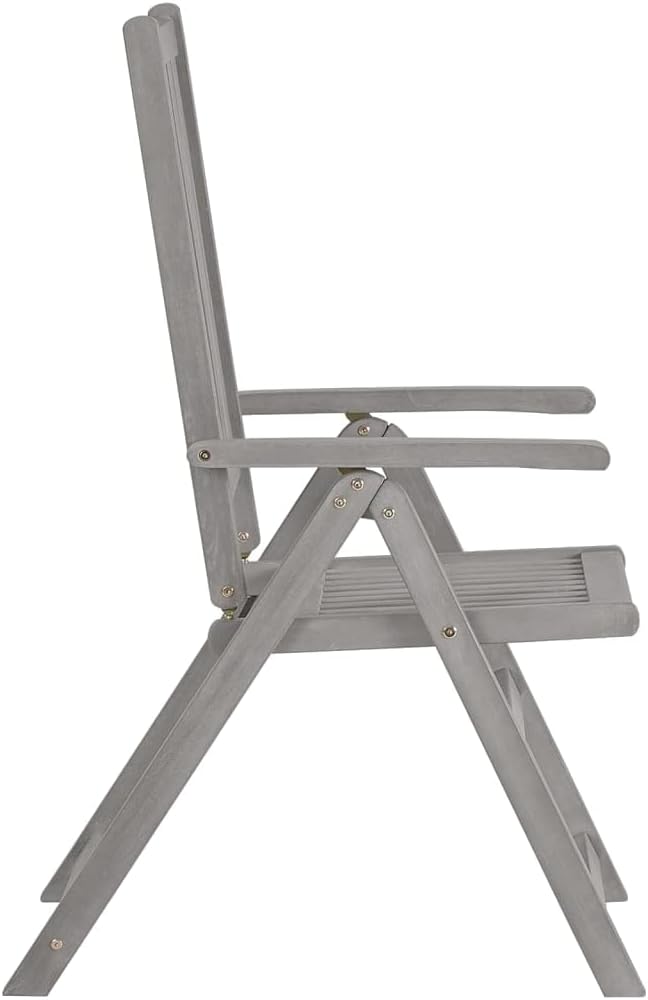 Patio Reclining Chairs 2 pcs Gray Solid Acacia Wood Lawn Chairs