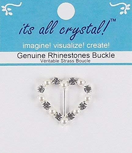 12 Pcs Genuine Crystals Rhinestones Buckle- Silver Finish Pearls Heart Metal Buckle Wedding Invitations Evening Wear- #3806