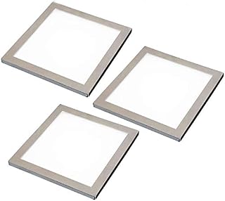 3 Pack | LED Under Cabinet Square Panel Spot Light & Driver Kit | Brushed Nickel & Natural White | Kitchen Diffused Slim Down Light | Worktop Countertop Unit Lighting | Modern Recessed Flush Mounted