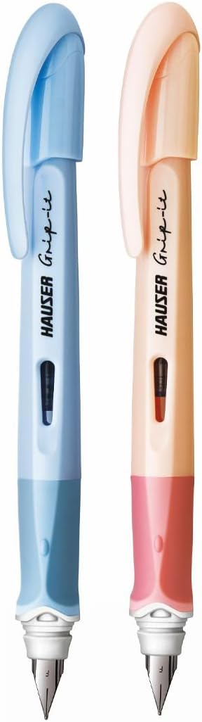 Hauser Germany Inx Grip-it Fountain Pen | Ergonomically Aesthetic Designed for Firm Grip | Pastel Body Colors | 3 Ink Cartridges & 1 Ink Converter | Blue Ink, Pack of 2 (Body Color May Vary)