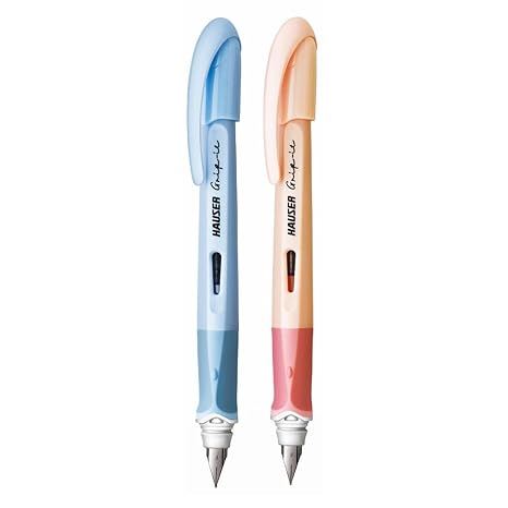 Hauser Inx Grip-it Fountain Pen | Ergonomically Aesthetic Designed for Firm Grip | Pastel Body Colors | 3 Ink Cartridges & 1 Ink Converter | Blue Ink, Pack of 2 (Body Color May Vary)