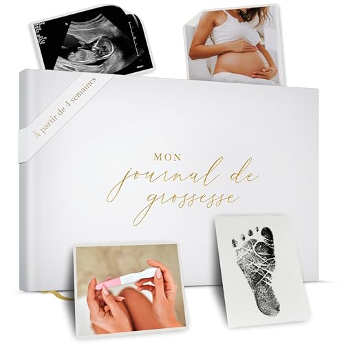 Journal de Grossesse à Offrir - Livre Grossesse de Luxe pour Futures Mamans – Carnet de Grossesse comprend Calendrier, Scrapbook, Check-list, Organisateur et Livre de Naissance Souvenirs (Doré)